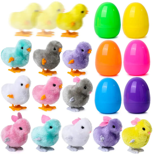 Pre-Filled Wind-Up Bunny & Chick Easter Eggs for Kids – Pack of 12